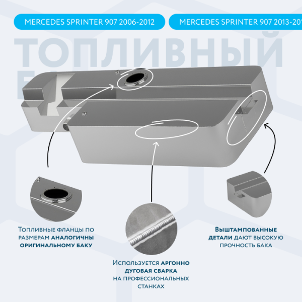 Алюминиевый топливный бак Mercedes Sprinter 907 на 185 литров